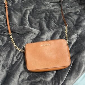 Michael Kors Cognac Crossbody Camera Bag with Gold Chain